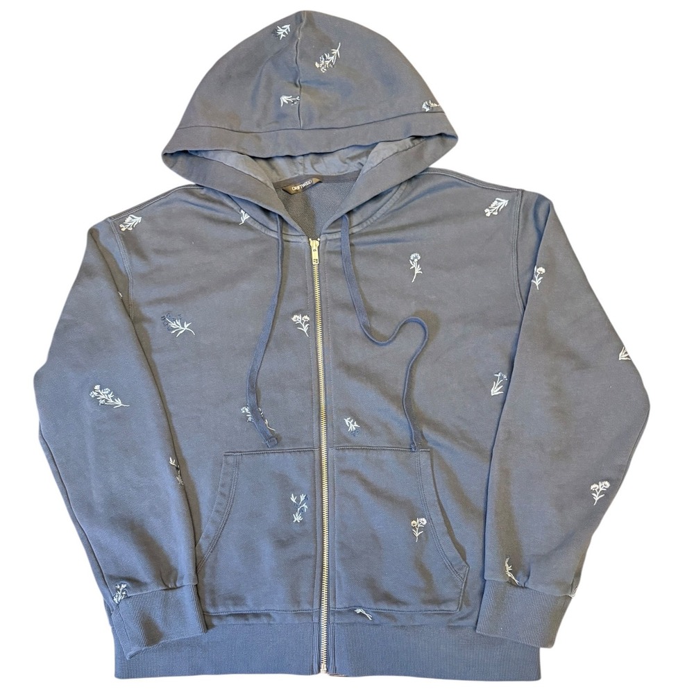 Driftwood Floral Embroidered Zip Hoodie Blue 100% Cotton Size L - Picture 2 of 15